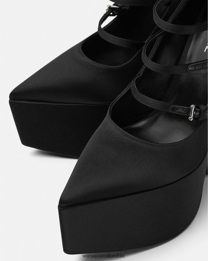 mujer zapatos de tacón tempest con plataforma de satén Versace negro 2RP40F494 zapato