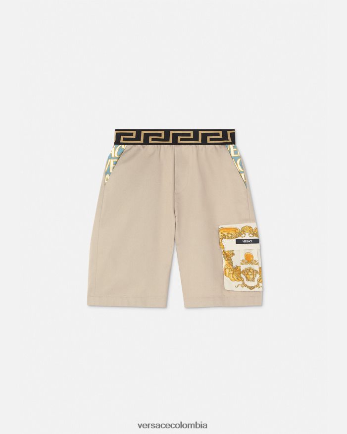 niños pantalones cortos con greca y concha barroca Versace beige 2RP40F2086 ropa