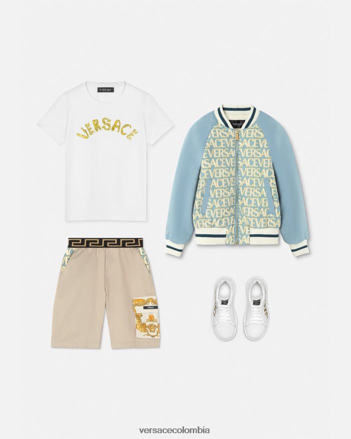 niños pantalones cortos con greca y concha barroca Versace beige 2RP40F2086 ropa