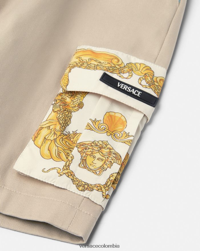 niños pantalones cortos con greca y concha barroca Versace beige 2RP40F2086 ropa