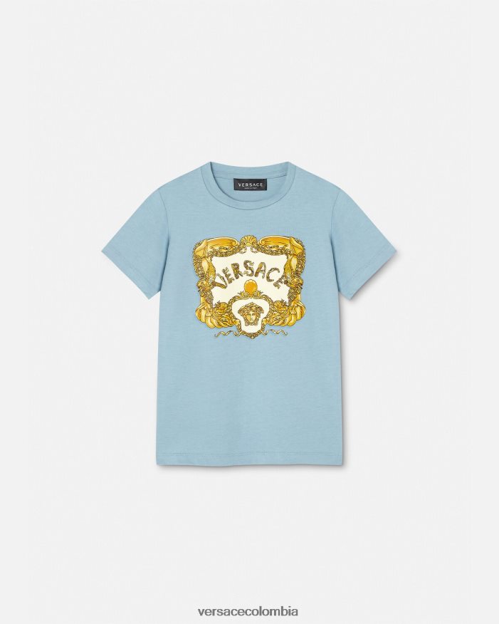 niños camiseta barroca de conchas marinas Versace azul claro 2RP40F2084 ropa