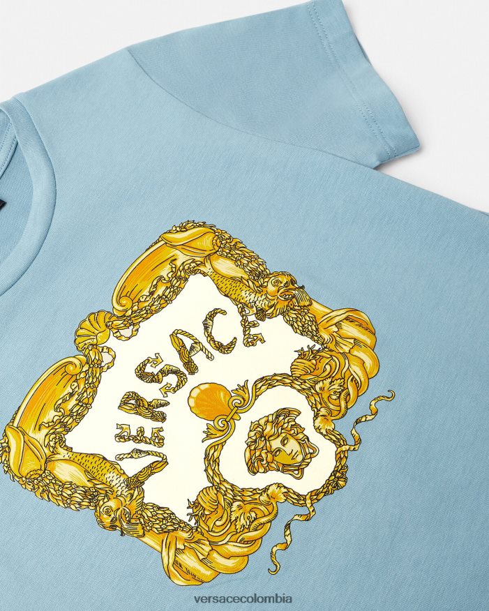 niños camiseta barroca de conchas marinas Versace azul claro 2RP40F2084 ropa