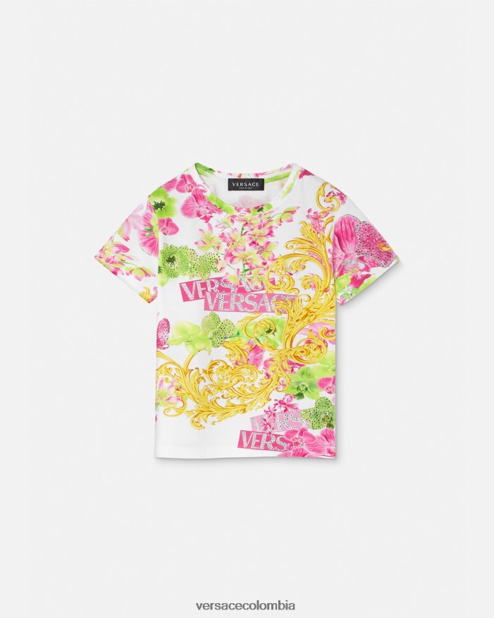 niños camiseta con logo y orquídea Versace blanco y estampado 2RP40F1970 ropa