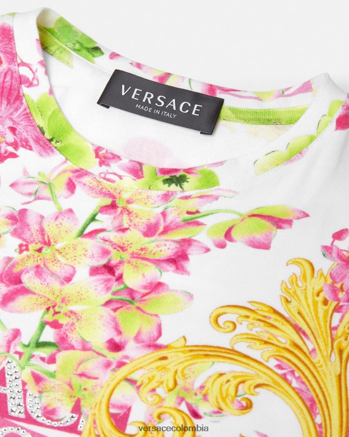 niños camiseta con logo y orquídea Versace blanco y estampado 2RP40F1970 ropa