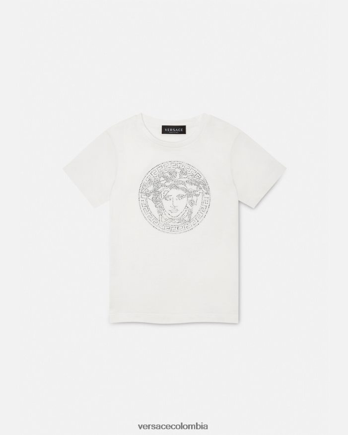 niños camiseta con medusa de cristal Versace blanco 2RP40F1964 ropa