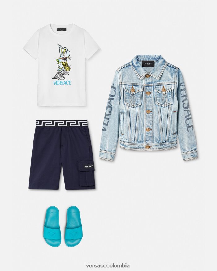 niños camiseta del conejo del año nuevo lunar Versace azul 2RP40F1991 ropa
