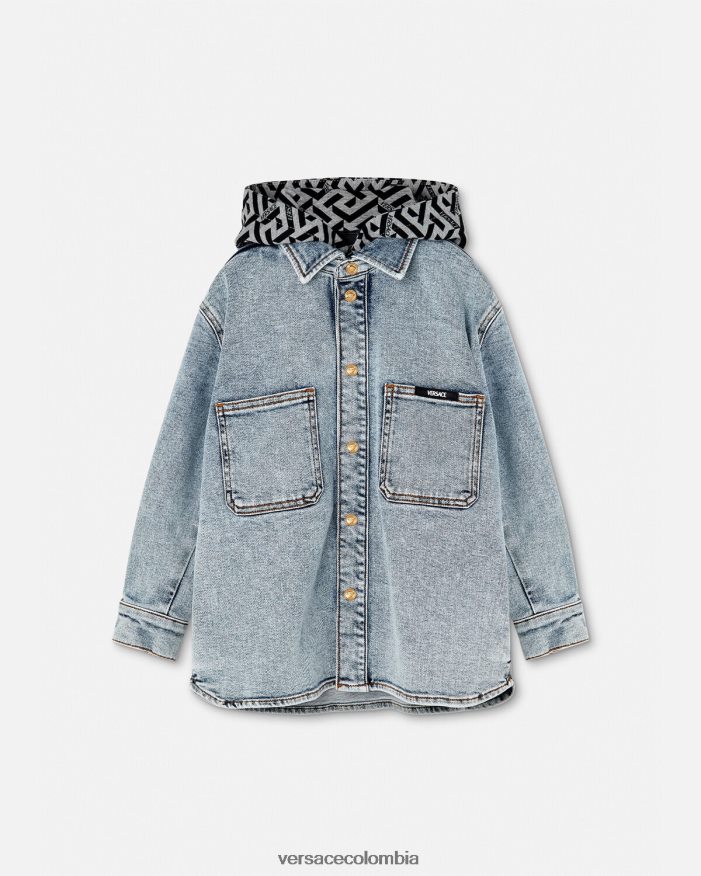 niños chaqueta vaquera con capucha la greca Versace azul claro 2RP40F2119 ropa
