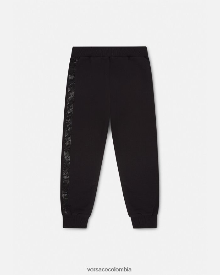 niños pantalones de chándal con greca y cristales Versace negro 2RP40F1999 ropa