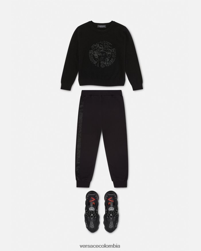 niños pantalones de chándal con greca y cristales Versace negro 2RP40F1999 ropa