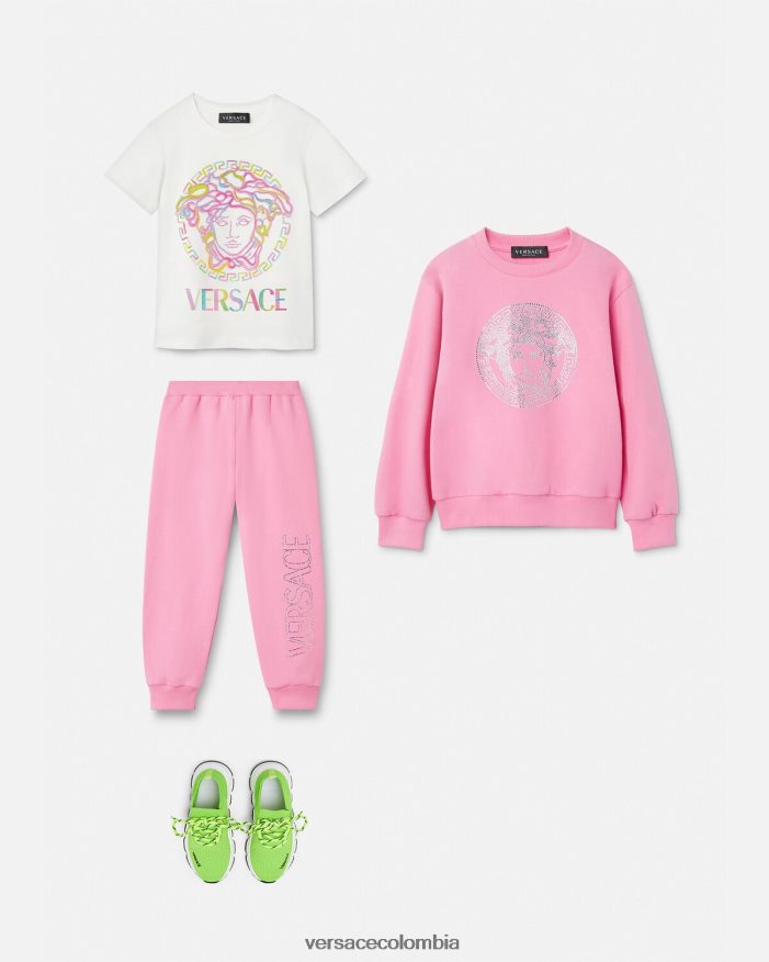 niños pantalones deportivos con logo de cristal Versace rosa 2RP40F2023 ropa