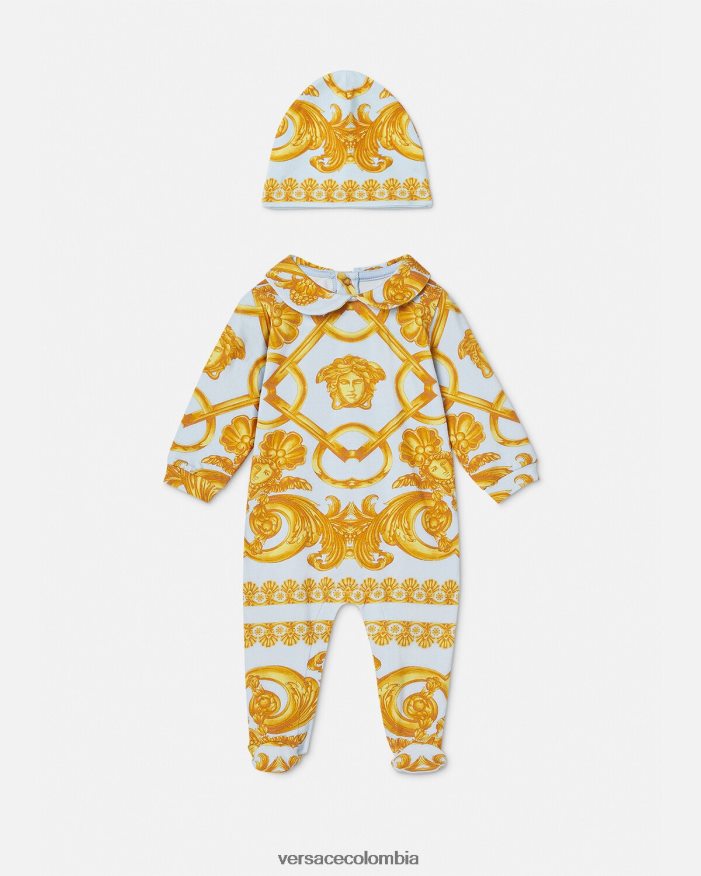 niños conjunto de pelele para bebé barocco 660 Versace azul claro y dorado 2RP40F1827 ropa