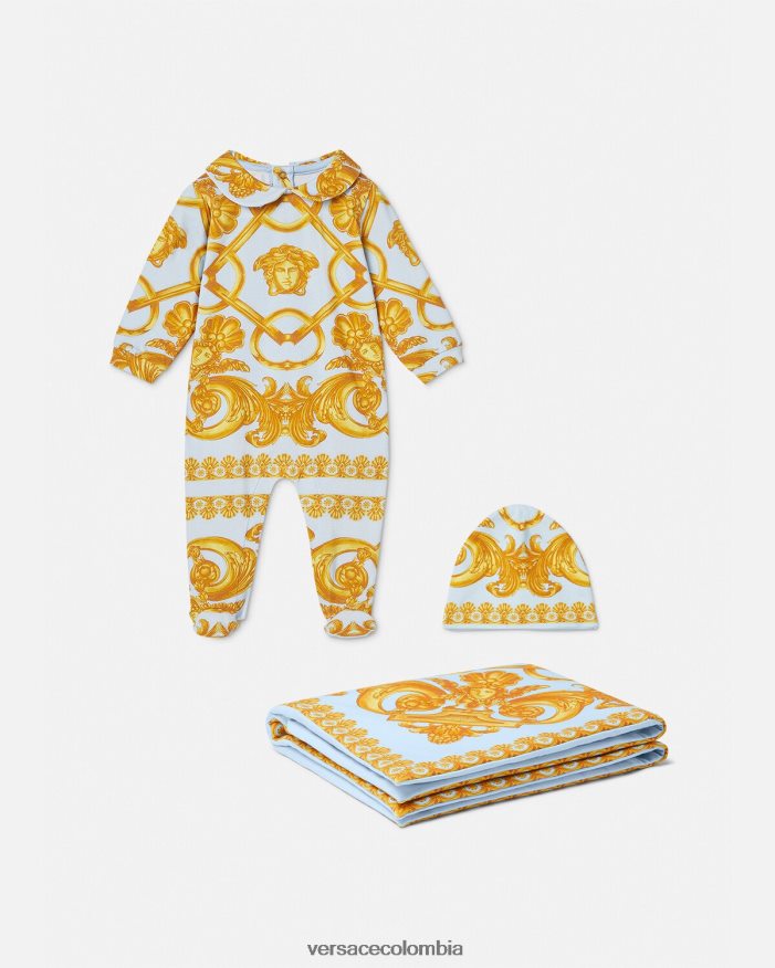 niños conjunto de pelele para bebé barocco 660 Versace azul claro y dorado 2RP40F1827 ropa