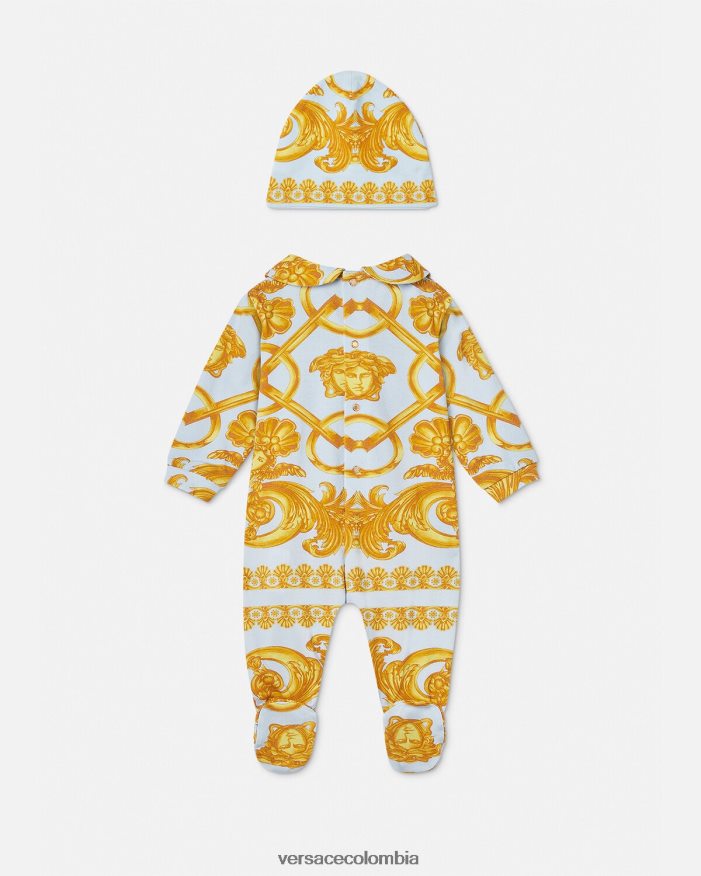 niños conjunto de pelele para bebé barocco 660 Versace azul claro y dorado 2RP40F1827 ropa