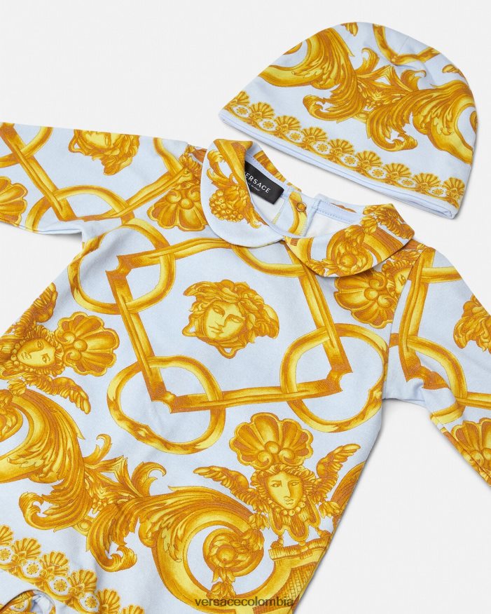 niños conjunto de pelele para bebé barocco 660 Versace azul claro y dorado 2RP40F1827 ropa