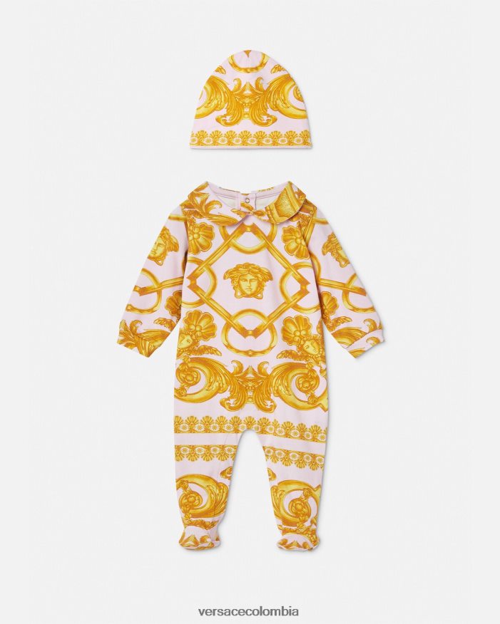 niños conjunto de pelele para bebé barocco 660 Versace rosa claro y dorado 2RP40F1826 ropa