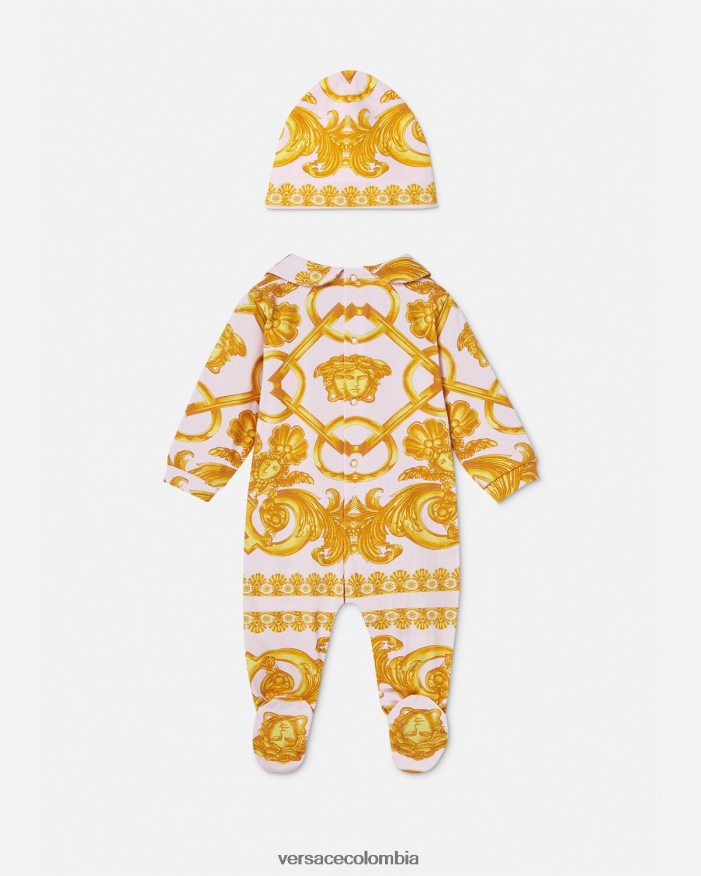 niños conjunto de pelele para bebé barocco 660 Versace rosa claro y dorado 2RP40F1826 ropa