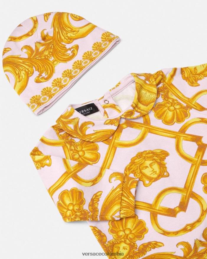 niños conjunto de pelele para bebé barocco 660 Versace rosa claro y dorado 2RP40F1826 ropa
