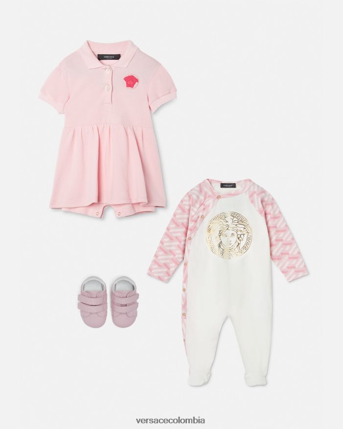 niños pelele de bebé con medusa la greca Versace rosa y blanco 2RP40F1831 ropa
