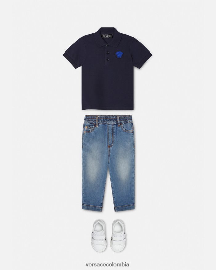 niños playera tipo polo con bordado de Medusa para bebé Versace azul negro 2RP40F1891 ropa