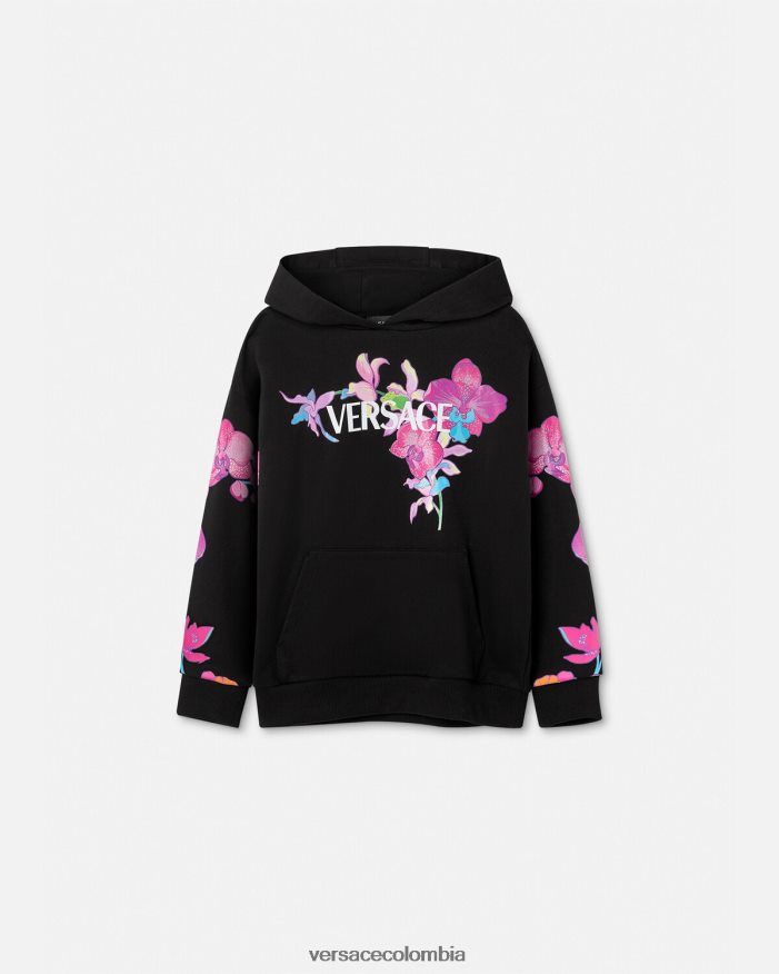 niños sudadera con capucha barroco de orquídeas Versace negro y estampado 2RP40F1972 ropa