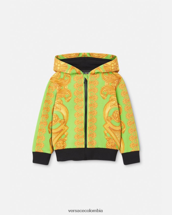 niños sudadera con capucha y cremallera para bebé barocco 660 Versace oro y verde 2RP40F1892 ropa