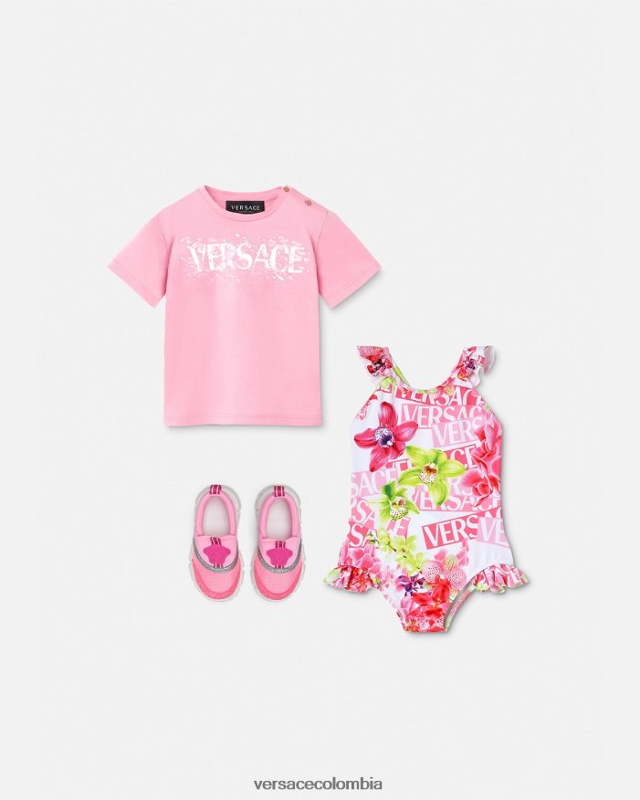 niños bañador de bebé con logo y orquídeas Versace blanco y estampado 2RP40F1865 ropa