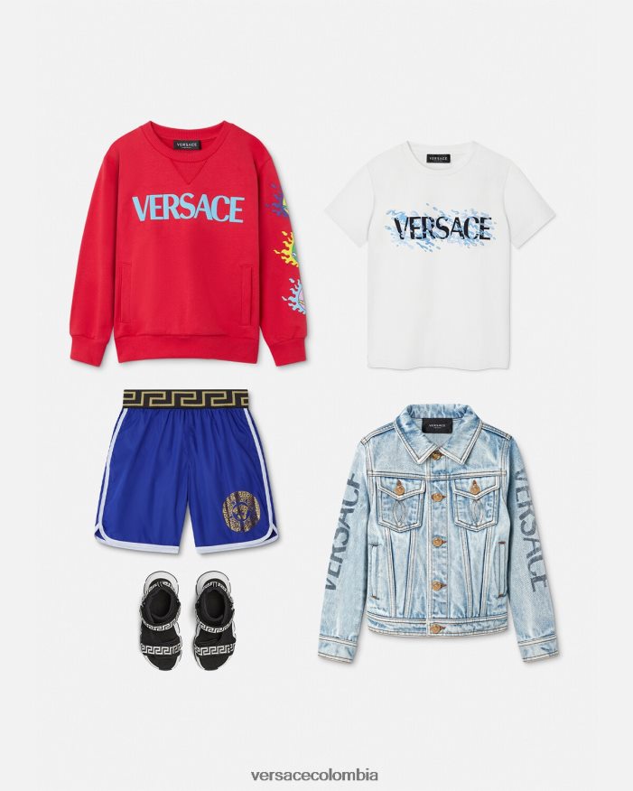 niños shorts de baño con borde de Medusa y Greca Versace azul 2RP40F2113 ropa