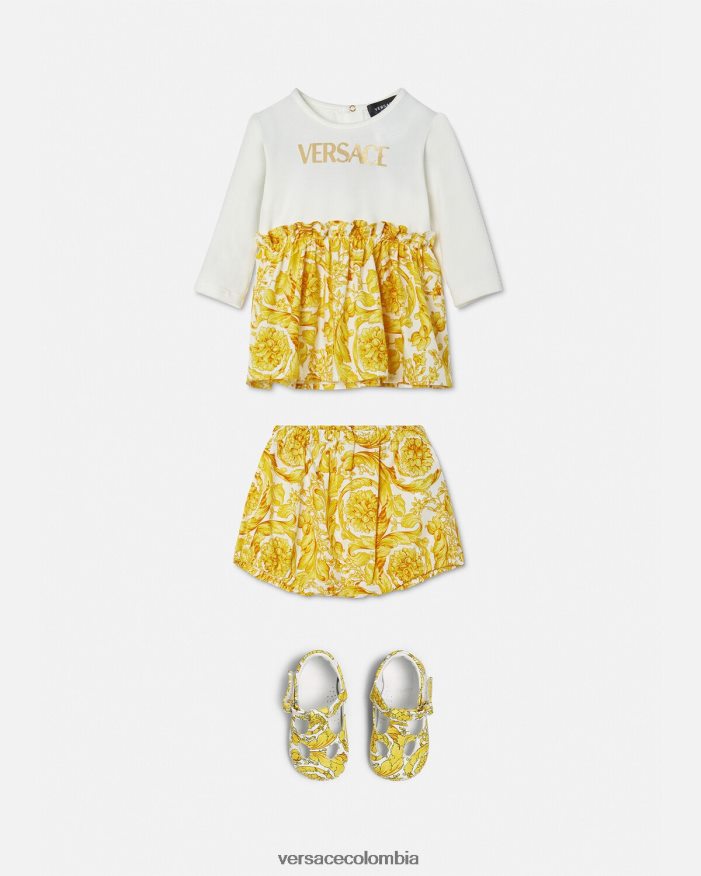 niños conjunto de vestido de bebé barroco Versace Oro blanco 2RP40F1822 ropa