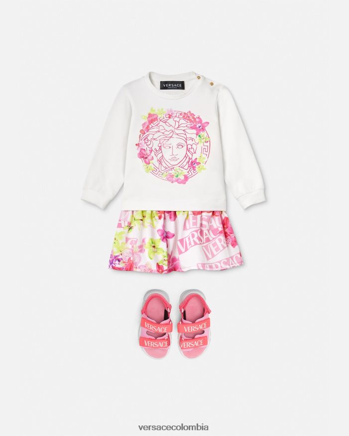 niños vestido de bebé con logo y orquídeas Versace rosa y estampado 2RP40F1870 ropa