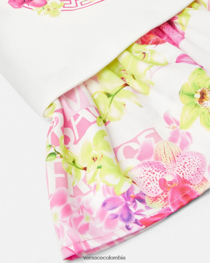 niños vestido de bebé con logo y orquídeas Versace rosa y estampado 2RP40F1870 ropa