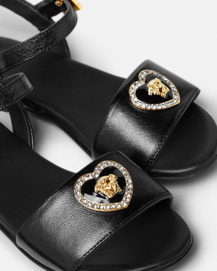 niños sandalias con corazón de cristal y medusa Versace negro 2RP40F2028 zapato