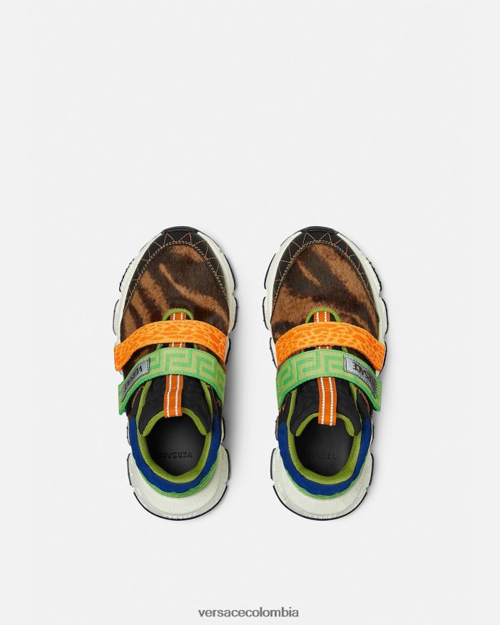 niños zapatillas upcycled trigreca Versace negro y naranja y rojo 2RP40F2054 zapato